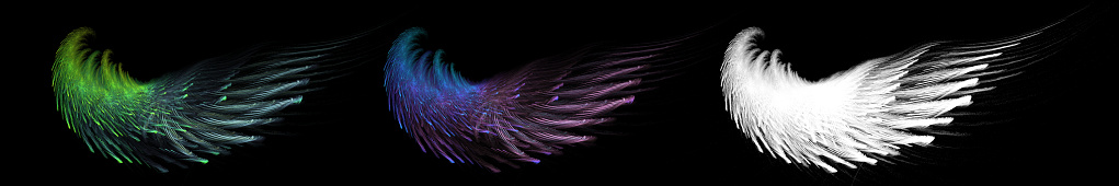 Illustration of mystical colorful angel wings with white clipping mask. You can crop it in photoshop by selecting a white wing and placing it on a colorful wing.