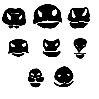 Set of silhouettes of livestock noses, parts of muzzle of domestic ungulates vector illustration