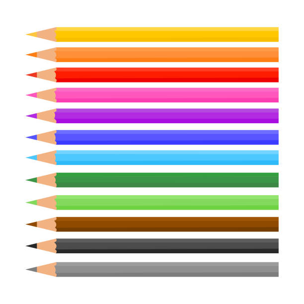 illustrations, cliparts, dessins animés et icônes de ensemble des crayons colorés sur le fond blanc. - in a row multi colored bright yellow