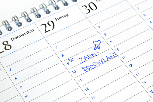 Reminder - appointment - dental prophylaxis - calendar. English language