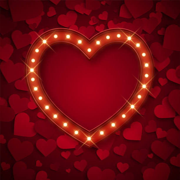 istock Retro banner in heart shape with shiny lamps, decorative frame, vector illustration 1291887824