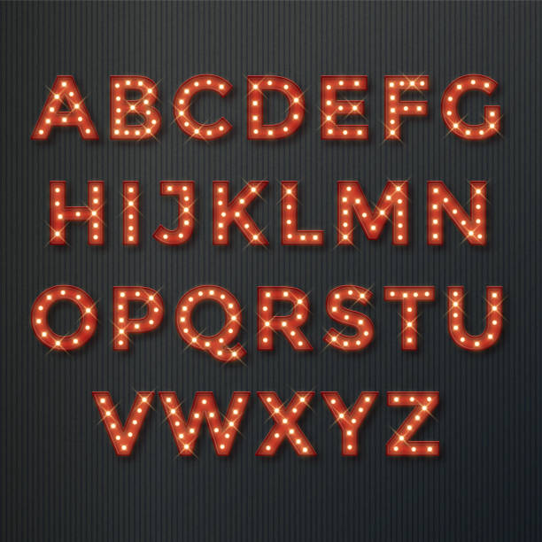 istock Retro alphabet set, realistic 3d letters with shiny lamps. Vector illustration 1291887894