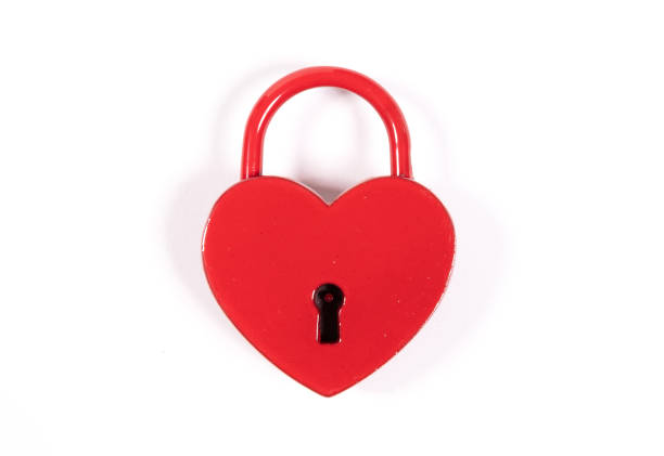 istock Lock of love - Red heart lock isolated on white 1291889797