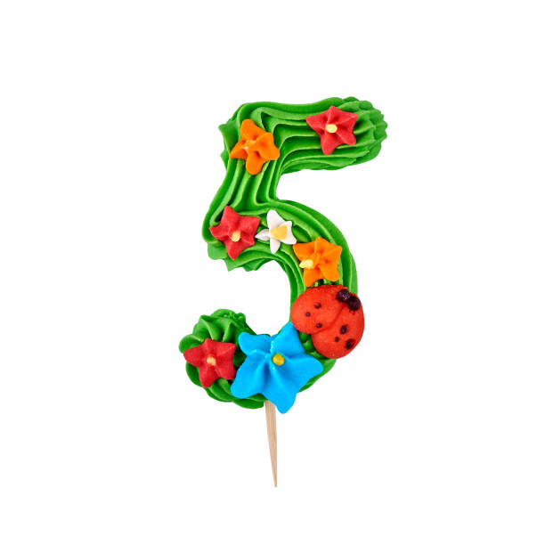 istock Sweet candy number five isolated on white background. Holiday concept 1291891694