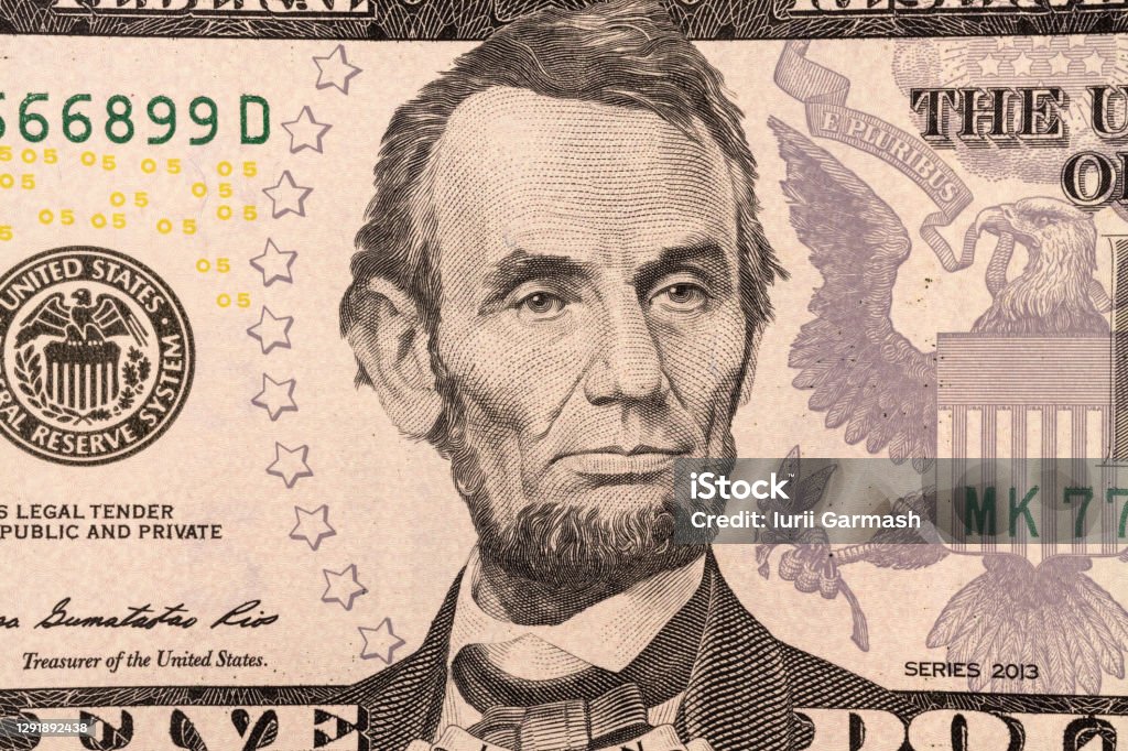 Abraham Lincoln portrait closeup background Money Still Life Abraham Lincoln Stock Photo