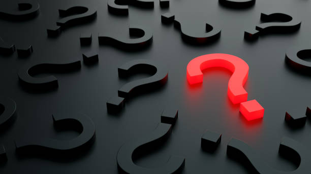 istock Red glowing question mark on a background black and grey signs. 3D Rendering 1291894538