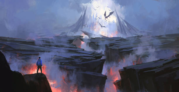 istock A person facing the purgatory world, digital painting. 1291894936