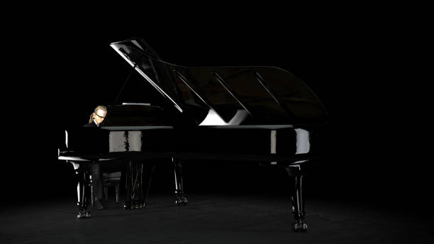 istock Pianist playing piano on stage to perfom looking focused 3d rendering 1291895860