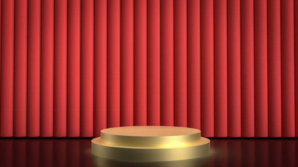 istock The gold stage and  red curtain  for background 3d rendering. 1291898439