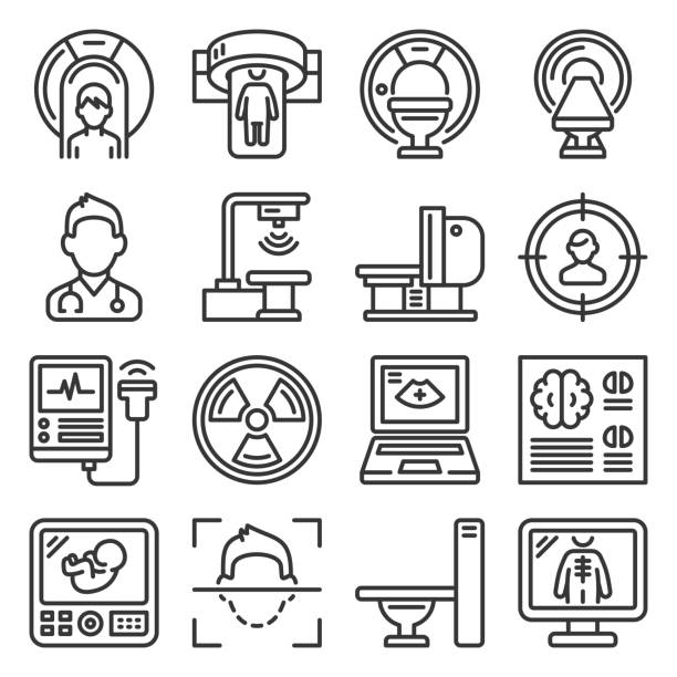 Medical Research Devices. CT Scan, MRI and X-ray Icons Set. Vector vector art illustration