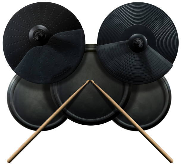 istock Black Electronic Drum Kit and Wooden Drumsticks isolated on white 1291899503