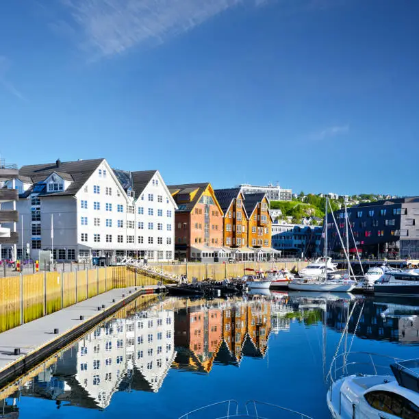 Panoramic View of Tromso harbour, North Norway. Composite photo