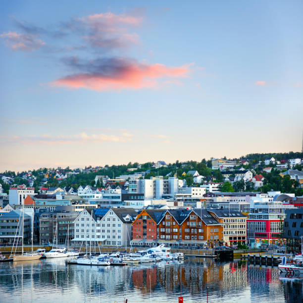 Tromso harbour, Norway Panoramic View of Tromso harbour, North Norway. Composite photo tromso stock pictures, royalty-free photos & images