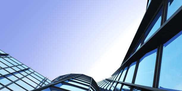 istock 3D render of futuristic architecture, Skyscraper building with cloud reflected in glass of window. 1291903533