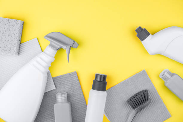 istock House cleaning products are on yellow background. 1291907069