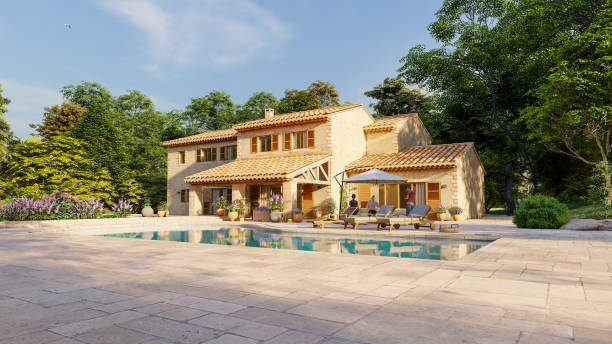 istock Mediterranean style villa with pool and garden 1291907890