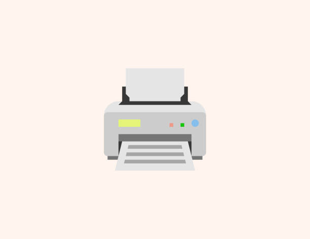 ilustrações, clipart, desenhos animados e ícones de ícone vetorial da impressora de escritório. impressora de computador isolada plana, símbolo de ilustração colorida - vetor - computer printer printing out printout multi colored