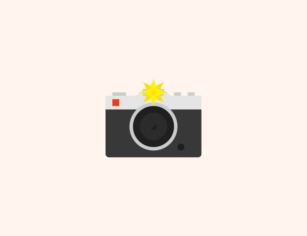 stockillustraties, clipart, cartoons en iconen met fotocamera met pictogram van de flitsvector. geïsoleerde cameracamera plat, gekleurd illustratiesymbool - vector - camera