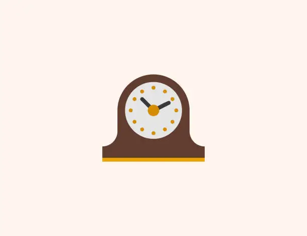 Vector illustration of Mantelpiece Clock vector icon. Isolated brown wooden mantel clock flat illustration symbol - Vector