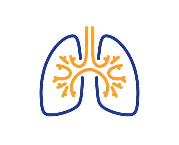 ilustraciones, imágenes clip art, dibujos animados e iconos de stock de icono de línea de pulmones. signo de la enfermedad de neumonía. vector - pulmón