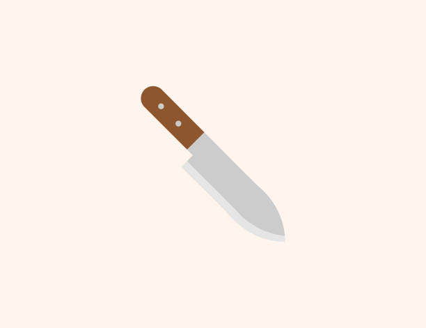 illustrations, cliparts, dessins animés et icônes de couteau, icône vecteur de machette. grand couteau de cuisine d’isolement avec la poignée en bois brune plate, symbole coloré d’illustration - vecteur - couteau de cuisine