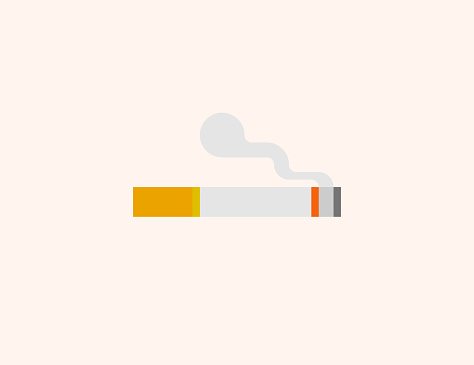 Cigarette vector icon. Isolated Cigarette with smoke flat, colored illustration symbol - Vector