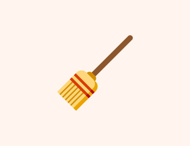 ilustraciones, imágenes clip art, dibujos animados e iconos de stock de icono vectorial de escoba. escoba de limpieza aislada plana, símbolo de ilustración de color - vector - dust dusting cleaning broom