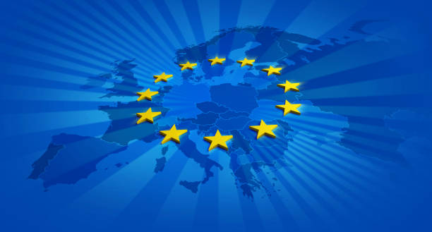 European union banner Europe blue banner and yellow stars with European Union map inside european union symbol stock illustrations