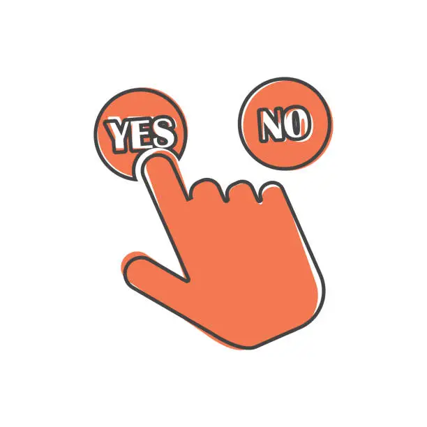 Vector illustration of Vector icon hand presses yes or no button cartoon style on white isolated background.