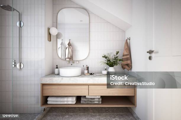 Modern Bathroom Interior Stock Photo Stock Photo - Download Image Now - Bathroom, Domestic Bathroom, Bathroom Sink