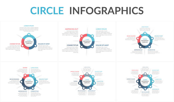 Circle Infographics Circle diagram templates set - 3, 4, 5, 6, 7 and 8 elements, circle infographics, vector eps10 illustration five objects stock illustrations