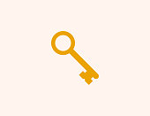 istock Vintage antique key vector icon. Isolated old key flat, colored illustration symbol - Vector 1291920474