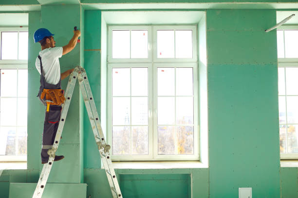 istock A builder standing on a ladder installs drywall at a construction site 1291924180