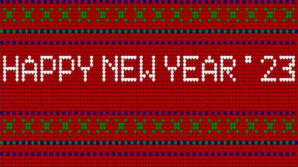 Happy New Year 2023 Christmas Sweater Seamless Pattern Illustration Red, white, blue and green happy new year 2023 Christmas sweater seamless pattern illustration new years eve new york stock illustrations