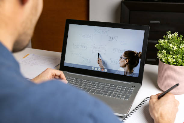 istock remote learning distance education - business teacher streaming online lesson for student via laptop computer at home 1291935891