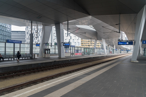 Vienna, Austria - August 30, 2020: Wien Hauptbahnhof train station.