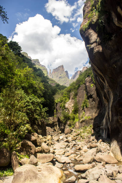 the devil's tooth from the tugela gorge - tugela river imagens e fotografias de stock