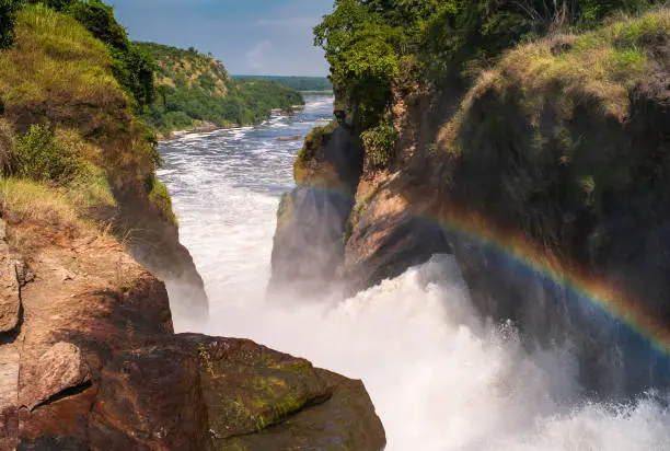 Photo of Murchison Falls with Rainbow, a Waterfall in Uganda