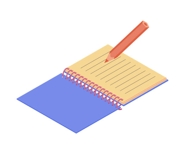 Notepad and pencil isometric 3D vector icon. Illustration in flat style isolated on white background. vector art illustration