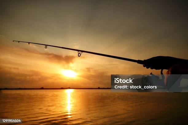 Fishing Rod Silhouette During Sunset Fishing Pole Against Ocean At Sunset Fishing  Rod In A Saltwater Boat During Fishery Day In The Ocean Stock Photo -  Download Image Now - iStock