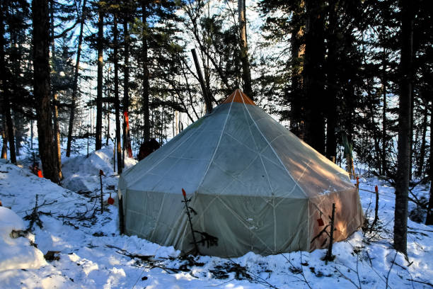 istock large tourist tent in the winter forest. 1291961517