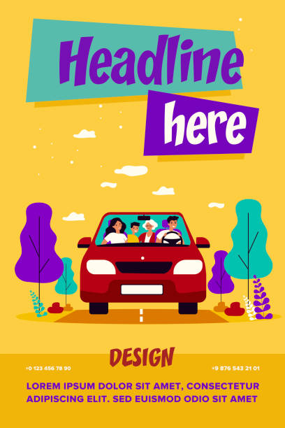 ilustraciones, imágenes clip art, dibujos animados e iconos de stock de familia feliz viajando en coche aislado ilustración vectorial plana - family in car