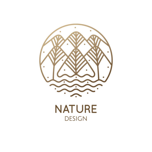 natur lineare logo waldlandschaft - massage stamps stock-grafiken, -clipart, -cartoons und -symbole