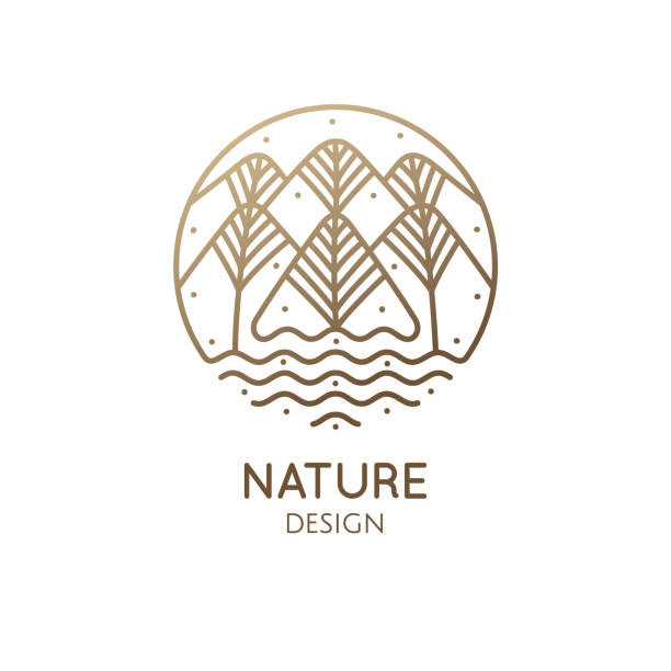 природа линейный логотип лесной пейзаж - massage stamps stock illustrations