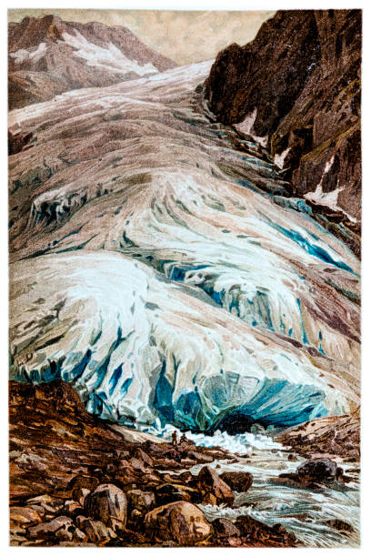 ilustrações, clipart, desenhos animados e ícones de geleira rhone em valais, suíça - glacier mountain ice european alps