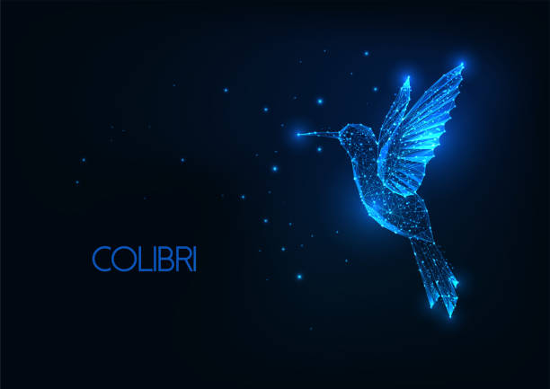 istock Futuristic glowing low polygonal flying colibri bird on dark blue background 1291967218