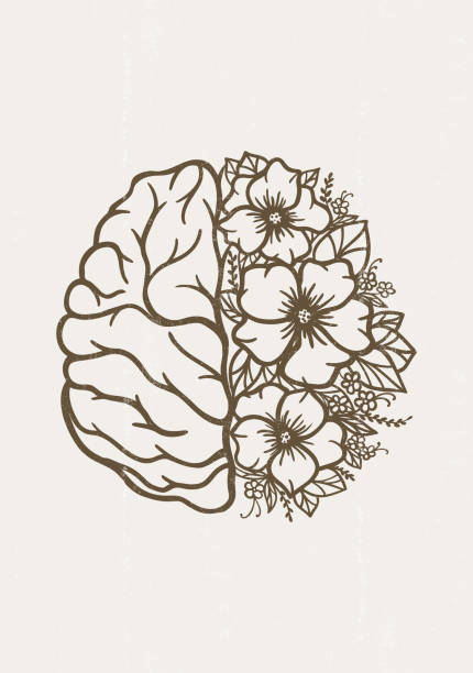 Human brain floral vector mental health flower print vector art illustration