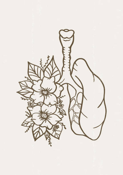 Abstract floral lungs leaves print anatomical drawing poster human respiratory system wall art vector