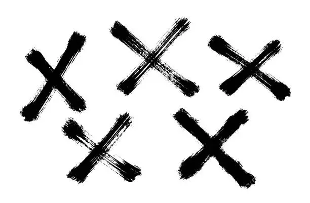 Vector illustration of Different cross shapes painted with a brush. Vector illustration
