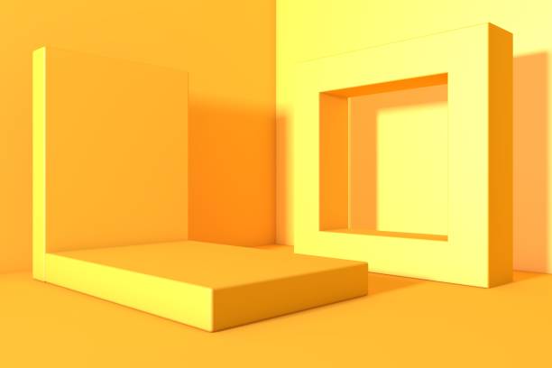 istock 3D Yellow Stands On Yellow Background, Product Stand, Blank Scene 1291977184